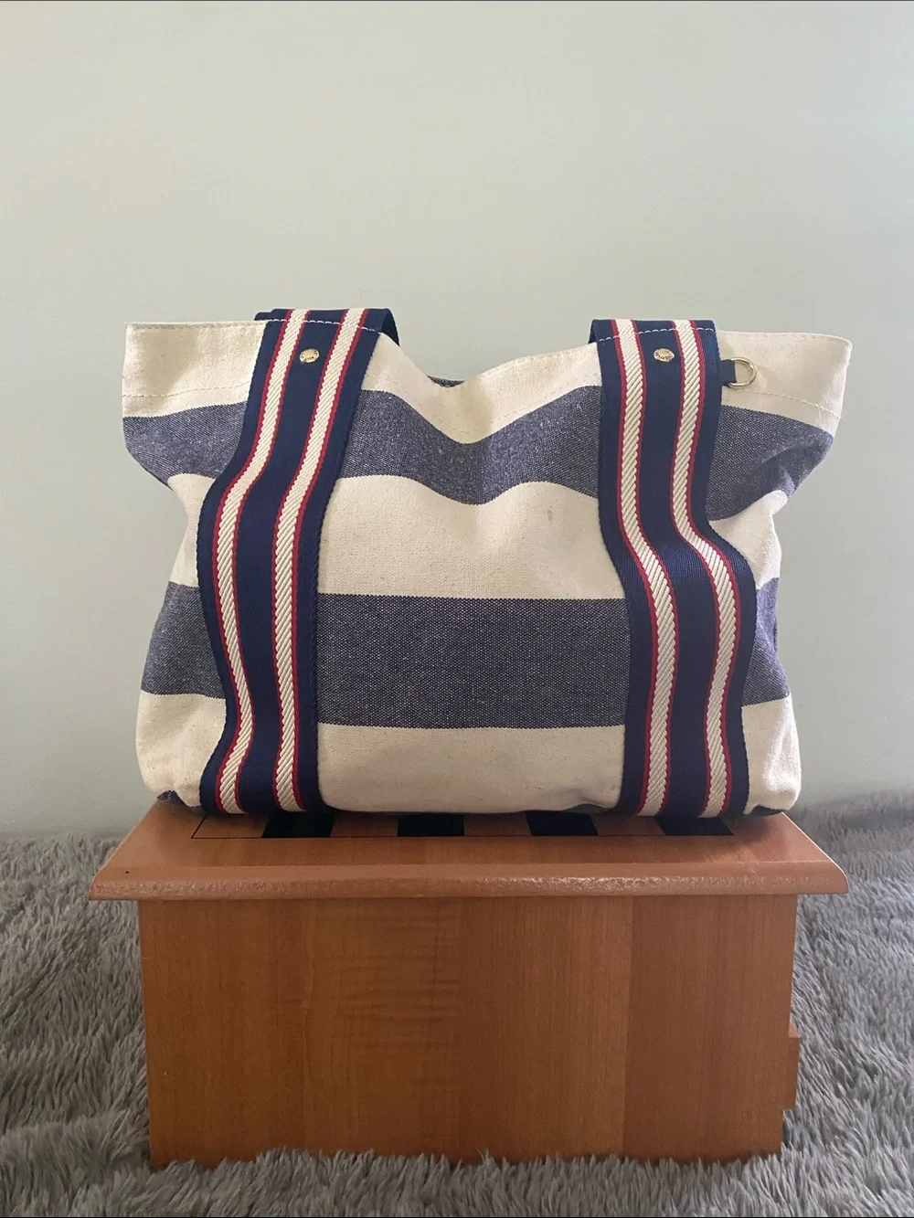 Tommy Hilfiger canvas tote bag weekender shopper stripe travel beach rugby large